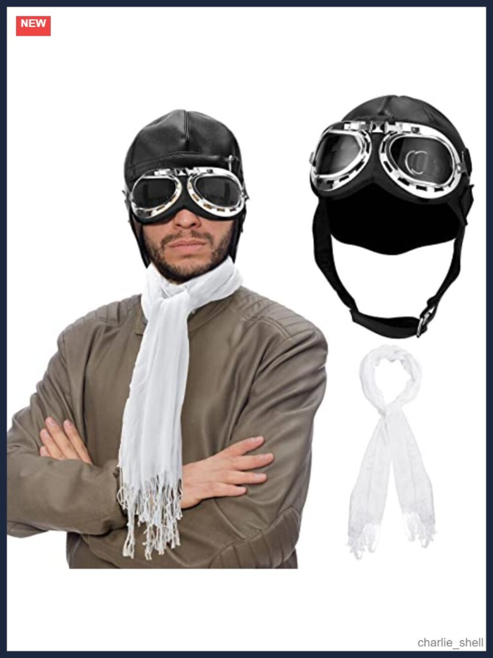 Pilot Aviator Costume Accessory Set Flight Hat Goggles Scarf
